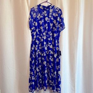 Floral Dressed Up Royal Blue Floral Print Midi Dress